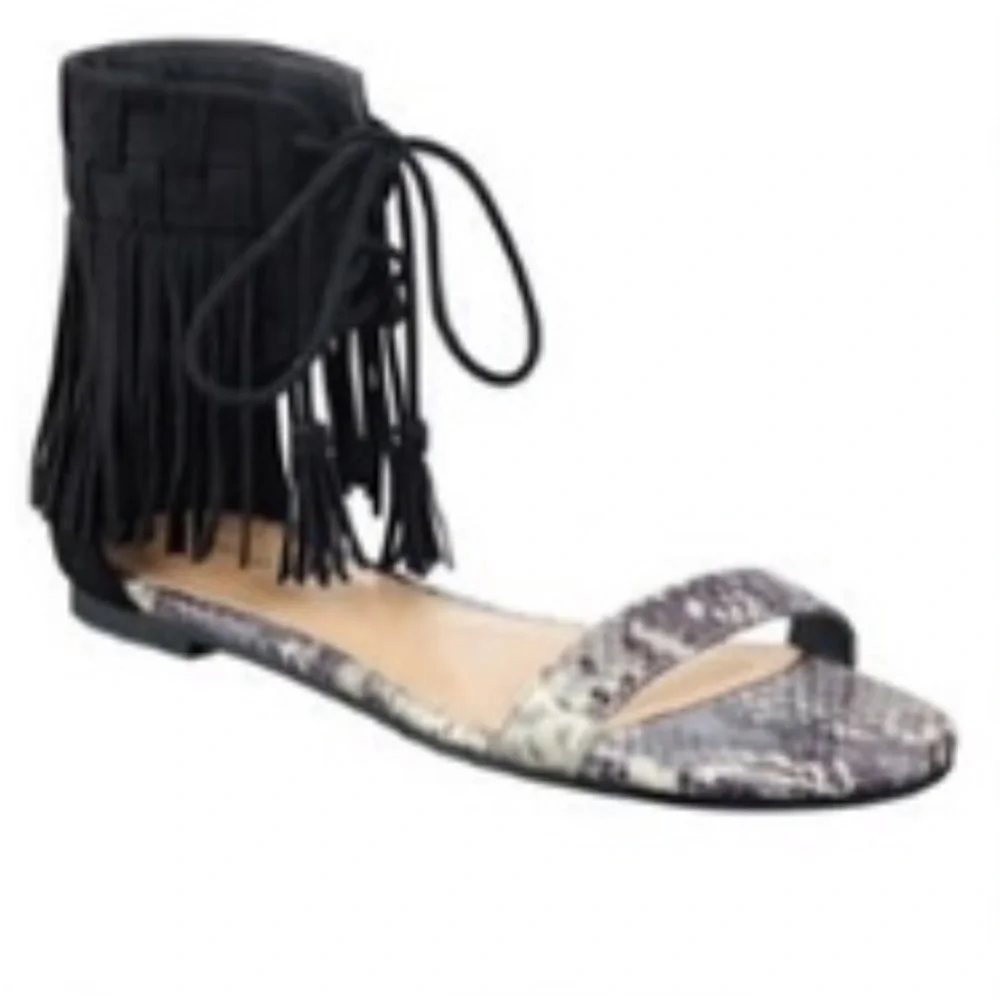 Indigo Black Fringe Sandals Size 8